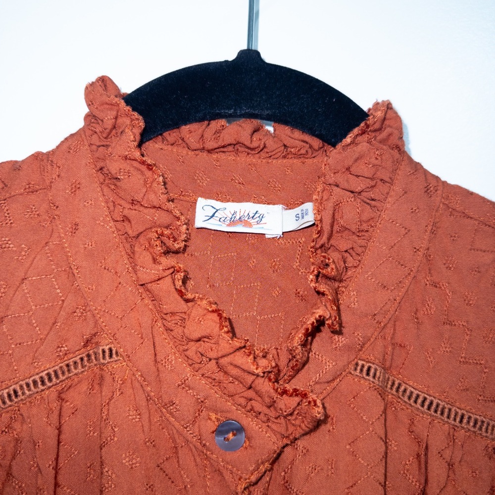 Faherty Rust Orange Diamond Textured Ruffle Isha Mini Dress Small - Picture 4 of 9